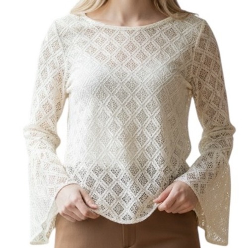 THE LIMITED Ivory Open Lace‎  Crochet Belled Sleeve Top NWOT Size  XS